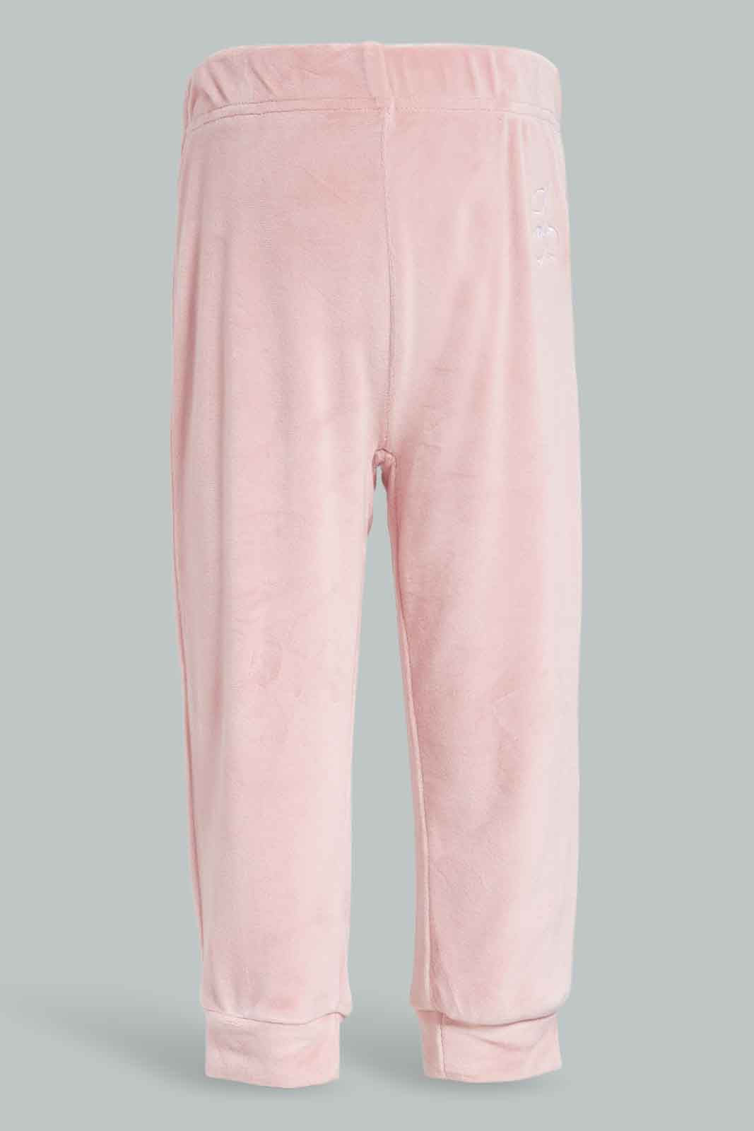 Redtag-Girls-Pink-Velvet-Solid-Jogset-Category:Jog-Sets,-Colour:Apricot,-Deals:New-In,-Filter:Infant-Girls-(3-to-24-Mths),-ING-Jog-Sets,-New-In-ING-APL,-Non-Sale,-Section:Girls-(0-to-14Yrs),-W22B-Infant-Girls-3 to 24 Months