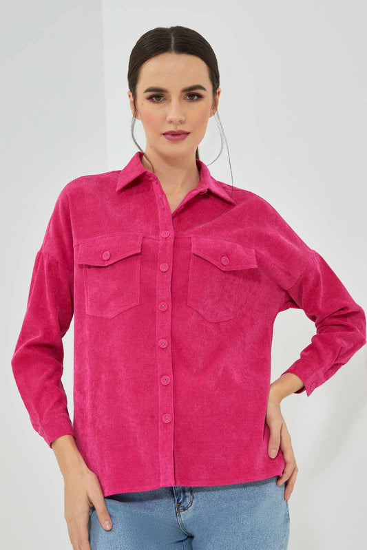 Redtag-Women-Fuchsia-Cord-Shirt-(blank),-Category:Blouses,-Colour:Fuchsia,-Deals:New-In,-Filter:Women's-Clothing,-New-In-Women-APL,-Non-Sale,-Section:Women,-W22A,-Women-Blouses-Women's-