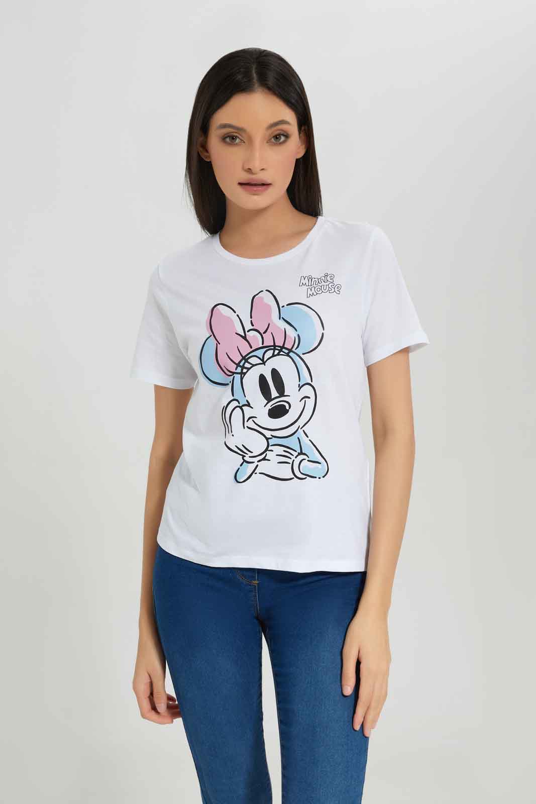 Redtag-Women-White-Minnie-Printed-T-Shirt-Category:T-Shirts,-CHA,-Colour:White,-Deals:New-In,-Dept:Ladieswear,-Filter:Women's-Clothing,-New-In-Women-APL,-Non-Sale,-Section:Women,-TBL,-W22A,-Women-T-Shirts-Women's-
