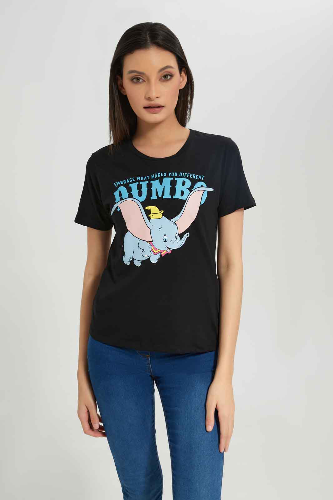 Redtag-Women-Black-Dumbo-Printed-T-Shirt-Category:T-Shirts,-Colour:Black,-Deals:New-In,-Dept:Ladieswear,-Filter:Women's-Clothing,-New-In-Women-APL,-Non-Sale,-Section:Women,-TBL,-W22A,-Women-T-Shirts-Women's-