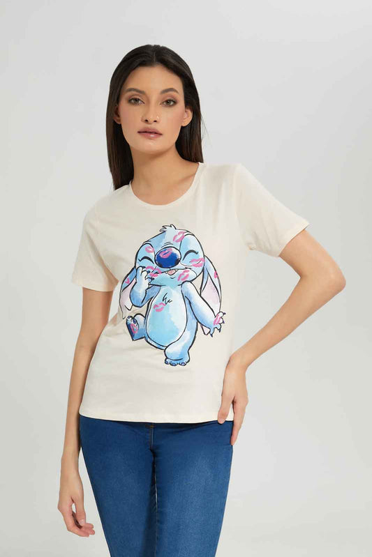 Redtag-Women-Pale-Pink-Stitch-Printed-T-Shirt-Category:T-Shirts,-Colour:Apricot,-Deals:New-In,-Dept:Ladieswear,-Filter:Women's-Clothing,-New-In-Women-APL,-Non-Sale,-Section:Women,-TBL,-W22A,-Women-T-Shirts-Women's-