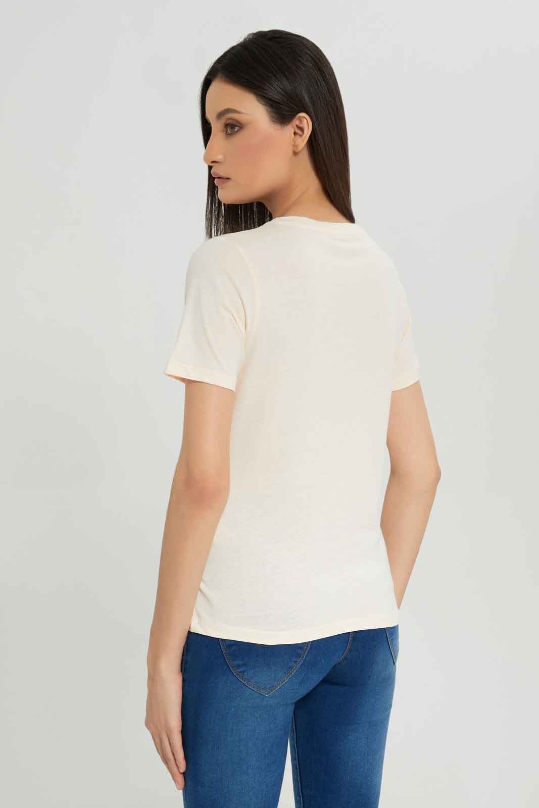 Redtag-Women-Pale-Pink-Stitch-Printed-T-Shirt-Category:T-Shirts,-Colour:Apricot,-Deals:New-In,-Dept:Ladieswear,-Filter:Women's-Clothing,-New-In-Women-APL,-Non-Sale,-Section:Women,-TBL,-W22A,-Women-T-Shirts-Women's-