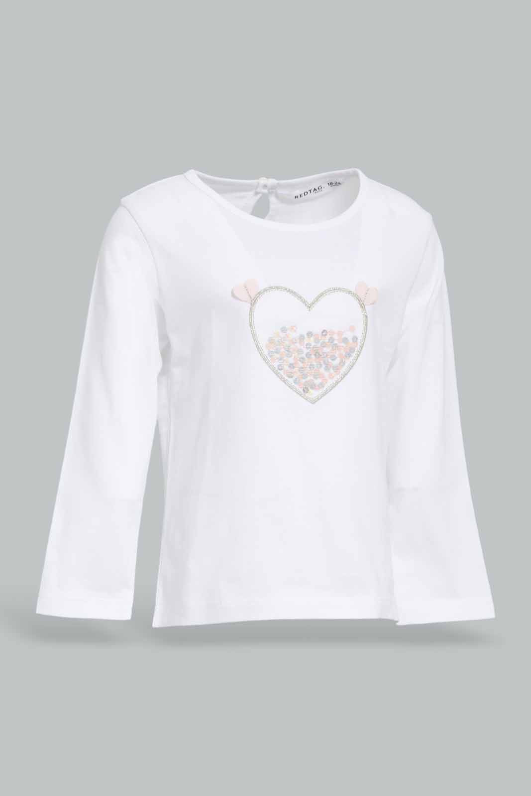 Redtag-Girls-White-Heart-Aftrowrk-T-Shirt-Category:T-Shirts,-Colour:White,-Deals:New-In,-Filter:Infant-Girls-(3-to-24-Mths),-ING-T-Shirts,-New-In-ING-APL,-Non-Sale,-Section:Girls-(0-to-14Yrs),-W22B-Infant-Girls-