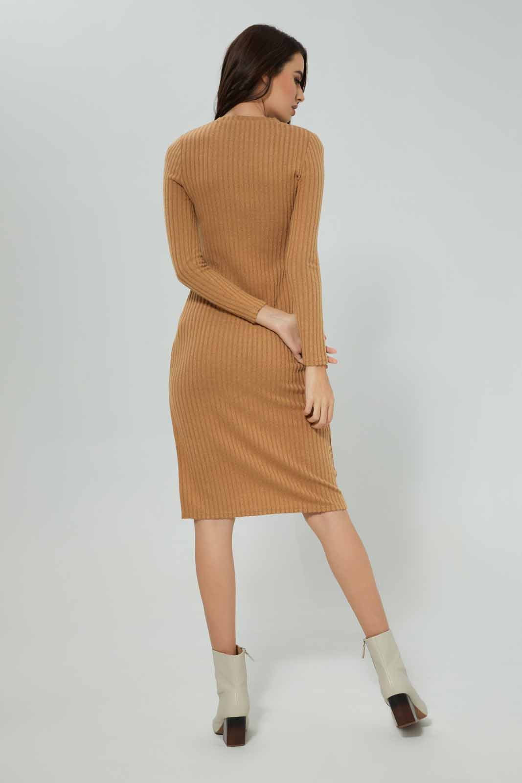 Redtag-Women-Tan-Ribbed-Dress-Category:Dresses,-Colour:Tan,-Deals:New-In,-Filter:Women's-Clothing,-New-In-Women-APL,-Non-Sale,-Section:Women,-W22B,-Women-Dresses-Women's-