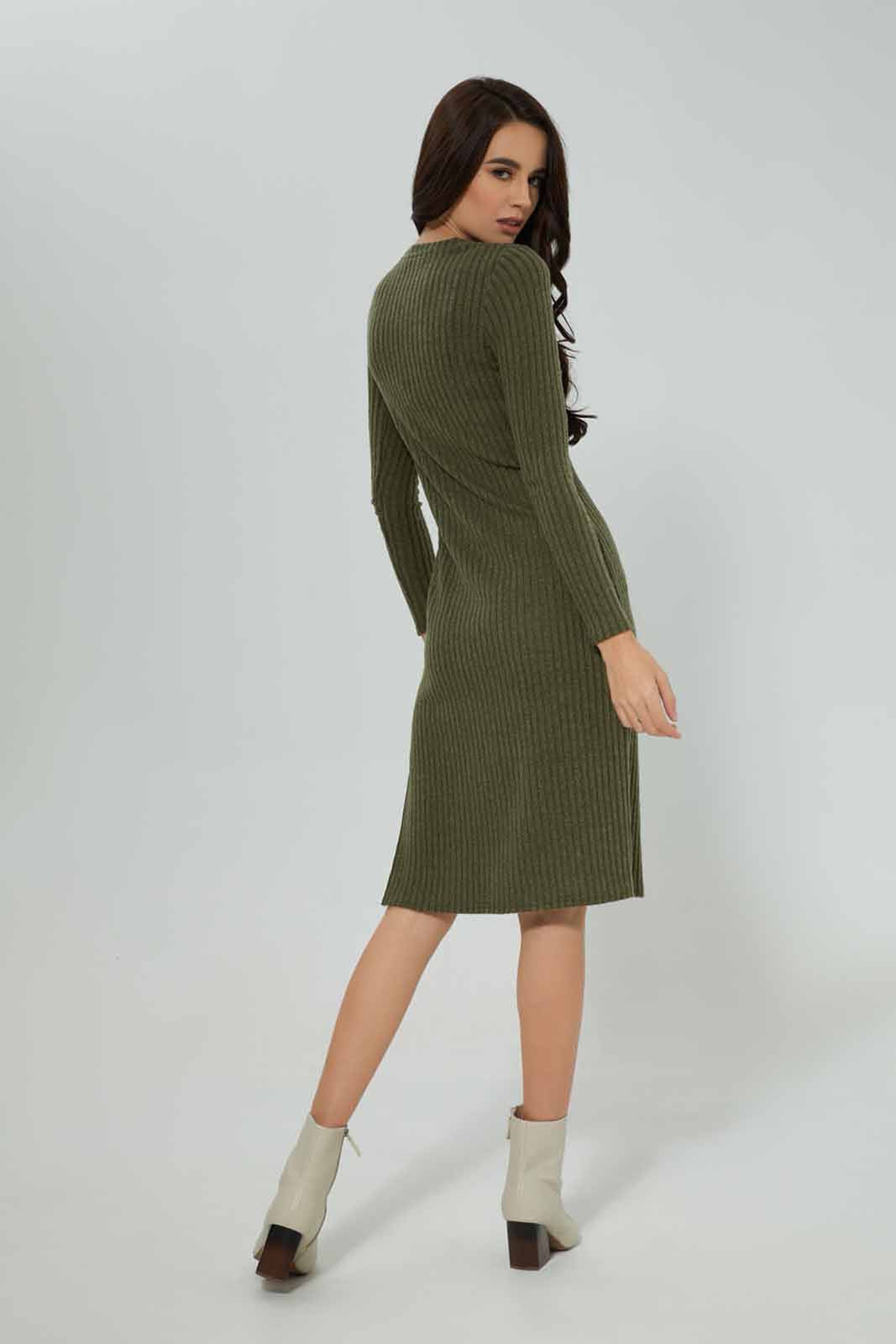 Redtag-Women-Green-Ribbed-Dress-Category:Dresses,-Colour:Green,-Deals:New-In,-Filter:Women's-Clothing,-New-In-Women-APL,-Non-Sale,-Section:Women,-W22B,-Women-Dresses-Women's-