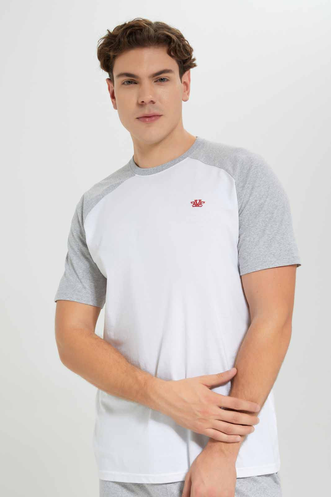 Redtag-Men-White-T---Shirt-With-Grey-Shorts-Pyjama-Set-(blank),-Category:Pyjama-Sets,-Colour:White,-Deals:New-In,-Filter:Men's-Clothing,-Men-Pyjama-Sets,-New-In-Men-APL,-Non-Sale,-Section:Men,-W22B-Men's-