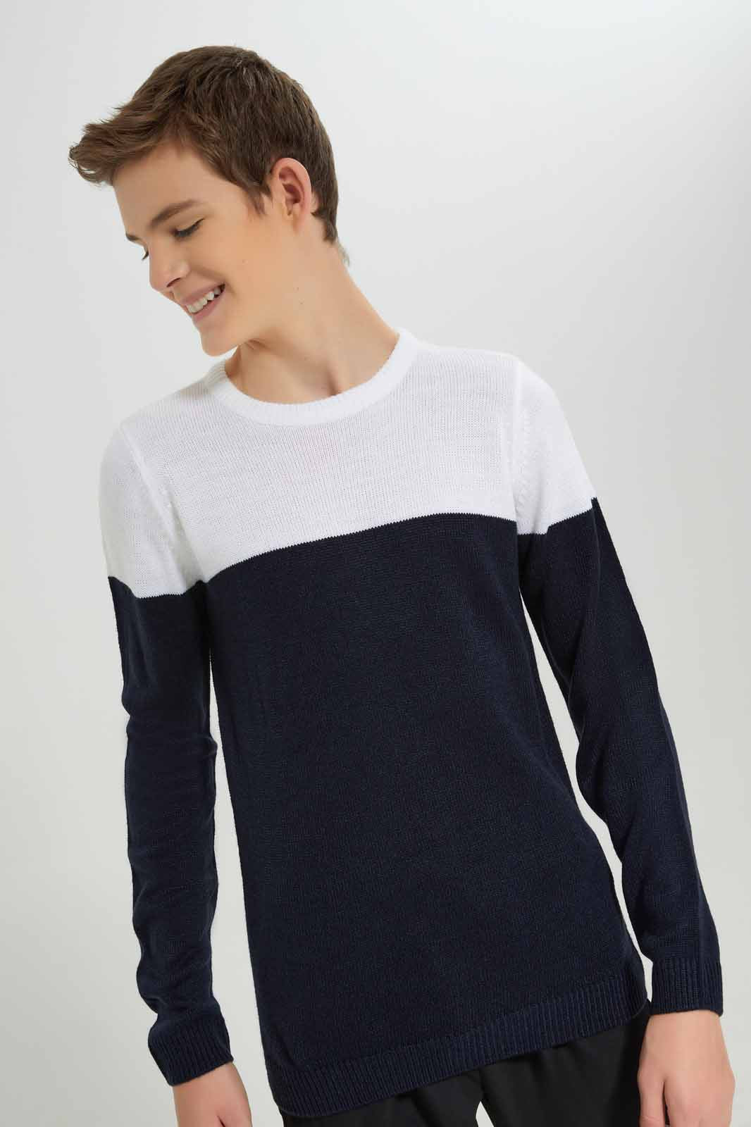 Redtag-Boys-Navy/White-Plain-Pullover-(blank),-BSR-Pullovers,-Category:Pullovers,-Colour:White,-Deals:New-In,-Dept:Boys,-Filter:Senior-Boys-(8-to-14-Yrs),-New-In-BSR-APL,-Non-Sale,-Section:Boys-(0-to-14Yrs),-W22B-Senior-Boys-9 to 14 Years