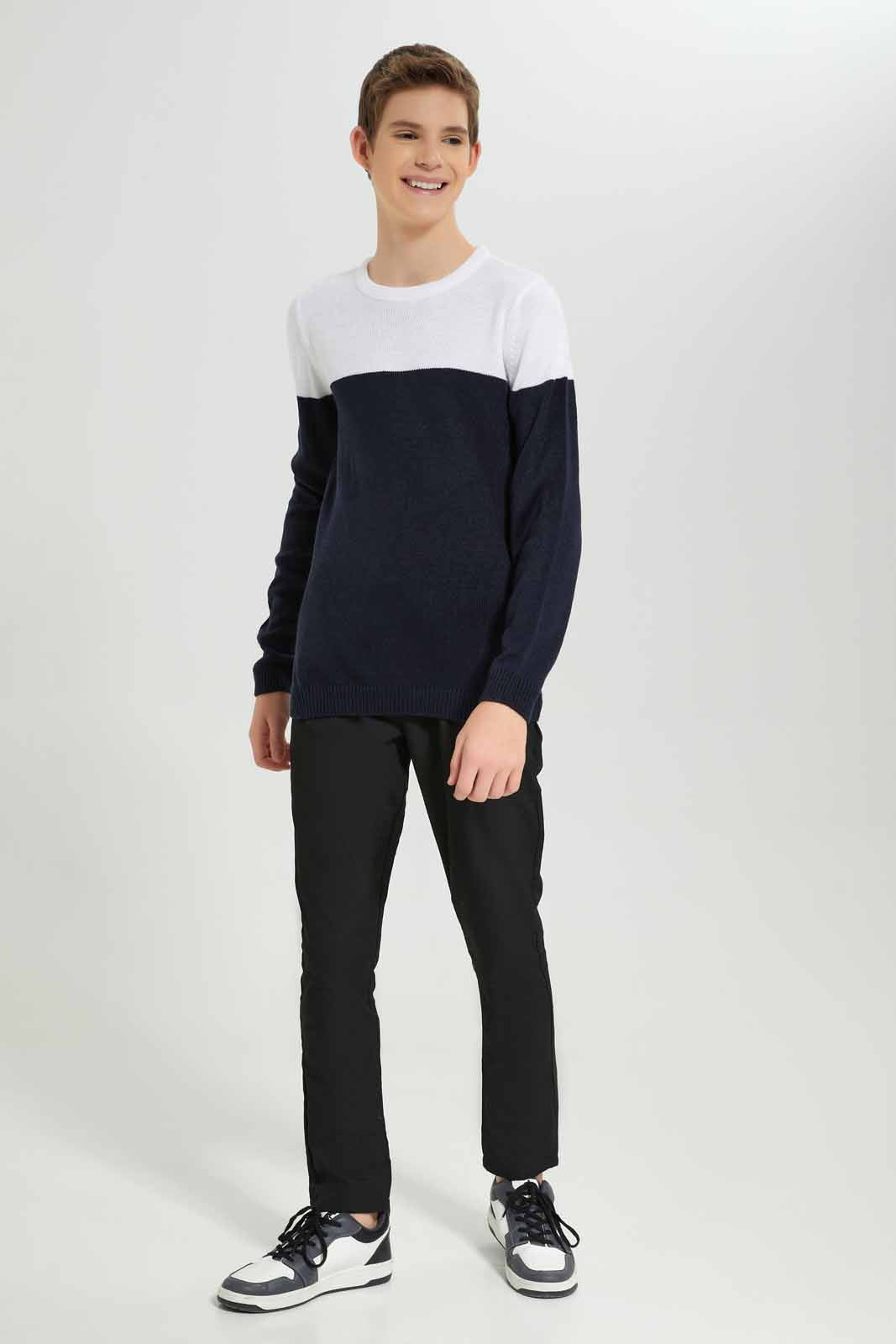 Redtag-Boys-Navy/White-Plain-Pullover-(blank),-BSR-Pullovers,-Category:Pullovers,-Colour:White,-Deals:New-In,-Dept:Boys,-Filter:Senior-Boys-(8-to-14-Yrs),-New-In-BSR-APL,-Non-Sale,-Section:Boys-(0-to-14Yrs),-W22B-Senior-Boys-9 to 14 Years