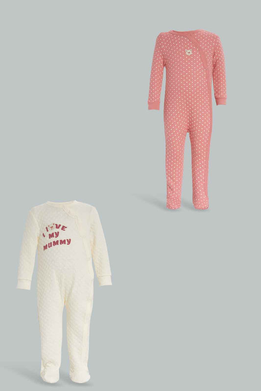 Redtag-Girls-Pale-Pink-Love-Mummy-2Pc-Sleep-Suit-Category:Rompers,-Colour:Assorted,-Deals:New-In,-Filter:Baby-(0-to-12-Mths),-NBG-Rompers,-New-In-NBG-APL,-Non-Sale,-Section:Boys-(0-to-14Yrs),-W22B-Baby-0 to 12 Months