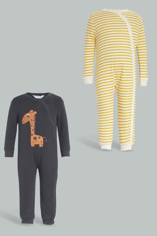 Redtag-White-Giraffe-2Pc-Sleep-Suit-Pack-Category:Rompers,-Colour:Assorted,-Deals:New-In,-Filter:Baby-(0-to-12-Mths),-NBF-Rompers,-New-In-NBF-APL,-Non-Sale,-Section:Boys-(0-to-14Yrs),-W22B-Baby-0 to 12 Months