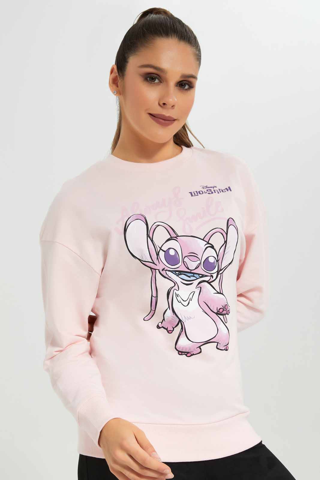 Redtag-Women-Pink-Lilo-&-Stitch-Printed-Character-Sweatshirt-(blank),-Category:Sweatshirts,-Colour:Apricot,-Deals:New-In,-Filter:Women's-Clothing,-New-In-Women-APL,-Non-Sale,-Section:Women,-W22B,-Women-Sweatshirts-Women's-