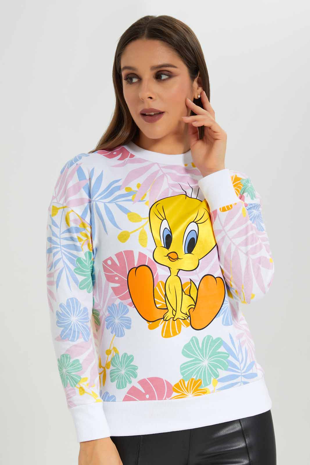 Redtag-Women-Allover-Printed-Tweety-Charater-Sweatshirt-(blank),-Category:Sweatshirts,-CHA,-Colour:Assorted,-Deals:New-In,-Filter:Women's-Clothing,-New-In-Women-APL,-Non-Sale,-Section:Women,-W22B,-Women-Sweatshirts-Women's-