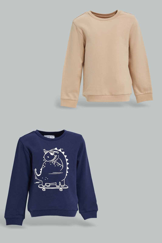Redtag-Boys-Cream-And-Navy-2-Pack-Sweatshirts-Category:Sweatshirts,-Colour:Navy,-Deals:New-In,-Filter:Infant-Boys-(3-to-24-Mths),-INB-Sweatshirts,-New-In-INB-APL,-Non-Sale,-Section:Boys-(0-to-14Yrs),-W22B-Infant-Boys-3 to 24 Months