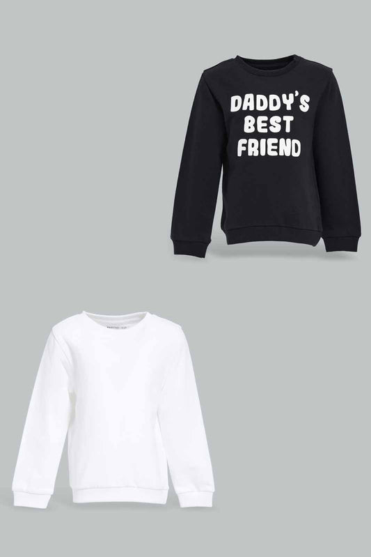 Redtag-Boys-White-And-Black-2-Pack-Sweatshirts-Category:Sweatshirts,-Colour:White,-Deals:New-In,-Filter:Infant-Boys-(3-to-24-Mths),-INB-Sweatshirts,-NDAY,-New-In-INB-APL,-Non-Sale,-Section:Boys-(0-to-14Yrs),-W22B-Infant-Boys-3 to 24 Months