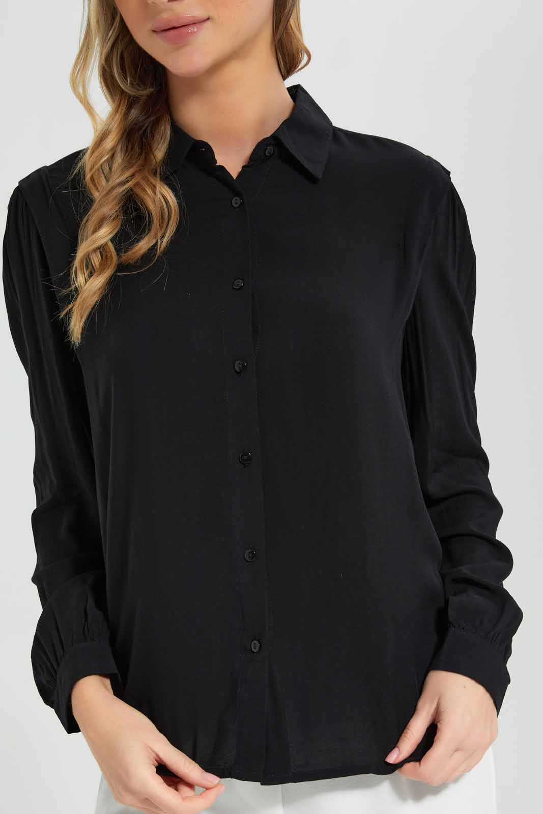 Redtag-Women-Black-Long-Sleeve-Viscose-Shirt-Category:Blouses,-Colour:Black,-Deals:New-In,-Filter:Women's-Clothing,-New-In-Women-APL,-Non-Sale,-Section:Women,-W22B,-Women-Blouses-Women's-