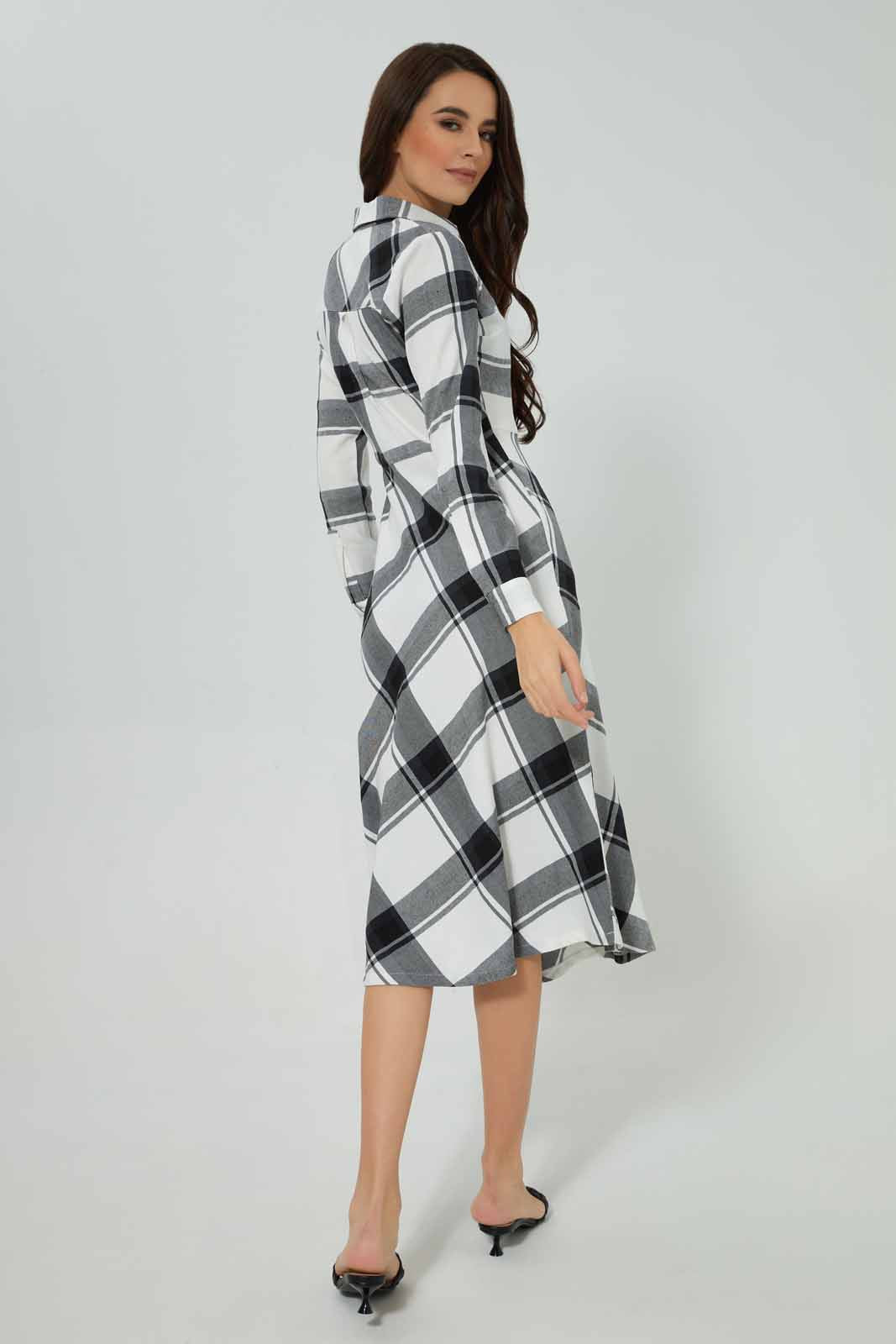 Redtag-Women-Black/-White-Collared-Check-Shirt-Category:Dresses,-Colour:Assorted,-Deals:New-In,-Filter:Women's-Clothing,-New-In-Women-APL,-Non-Sale,-Section:Women,-W22B,-Women-Dresses-Women's-