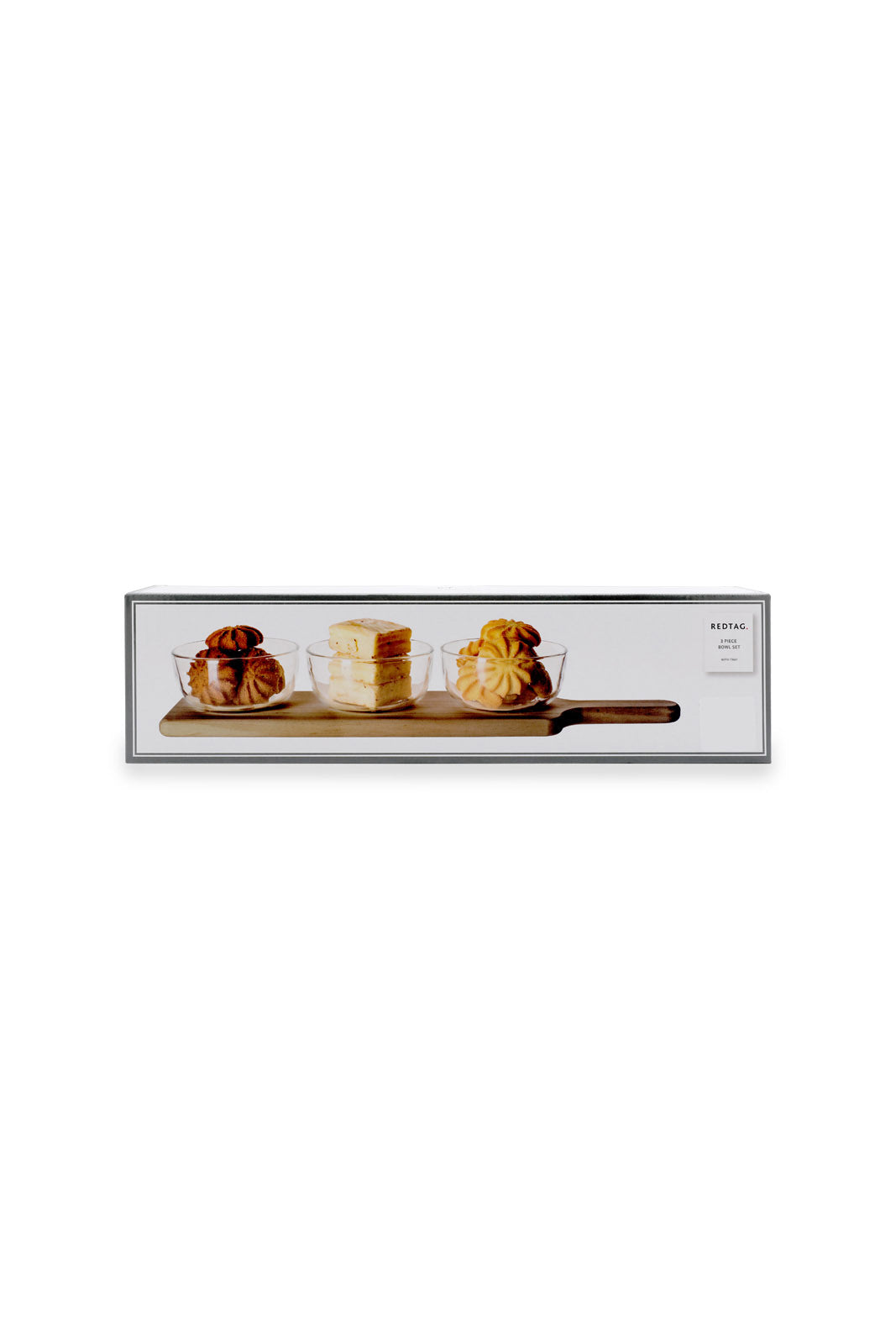 Redtag-Clear-Glass-Serving-Set-With-Wooden-Tray-(3-Piece)-Category:Bowls,-Colour:White,-Deals:New-In,-Dept:Home,-Filter:Home-Dining,-HMW-DIN-Serveware,-New-In-HMW-DIN,-Non-Sale,-S23A,-Section:Homewares-Home-Dining-