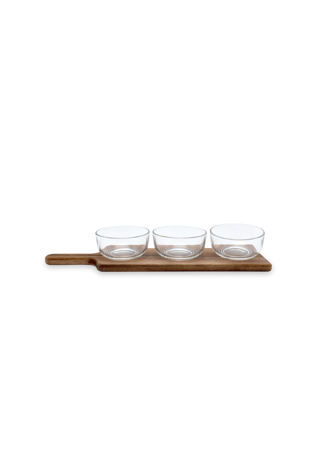 Redtag-Clear-Glass-Serving-Set-With-Wooden-Tray-(3-Piece)-Category:Bowls,-Colour:White,-Deals:New-In,-Dept:Home,-Filter:Home-Dining,-HMW-DIN-Serveware,-New-In-HMW-DIN,-Non-Sale,-S23A,-Section:Homewares-Home-Dining-