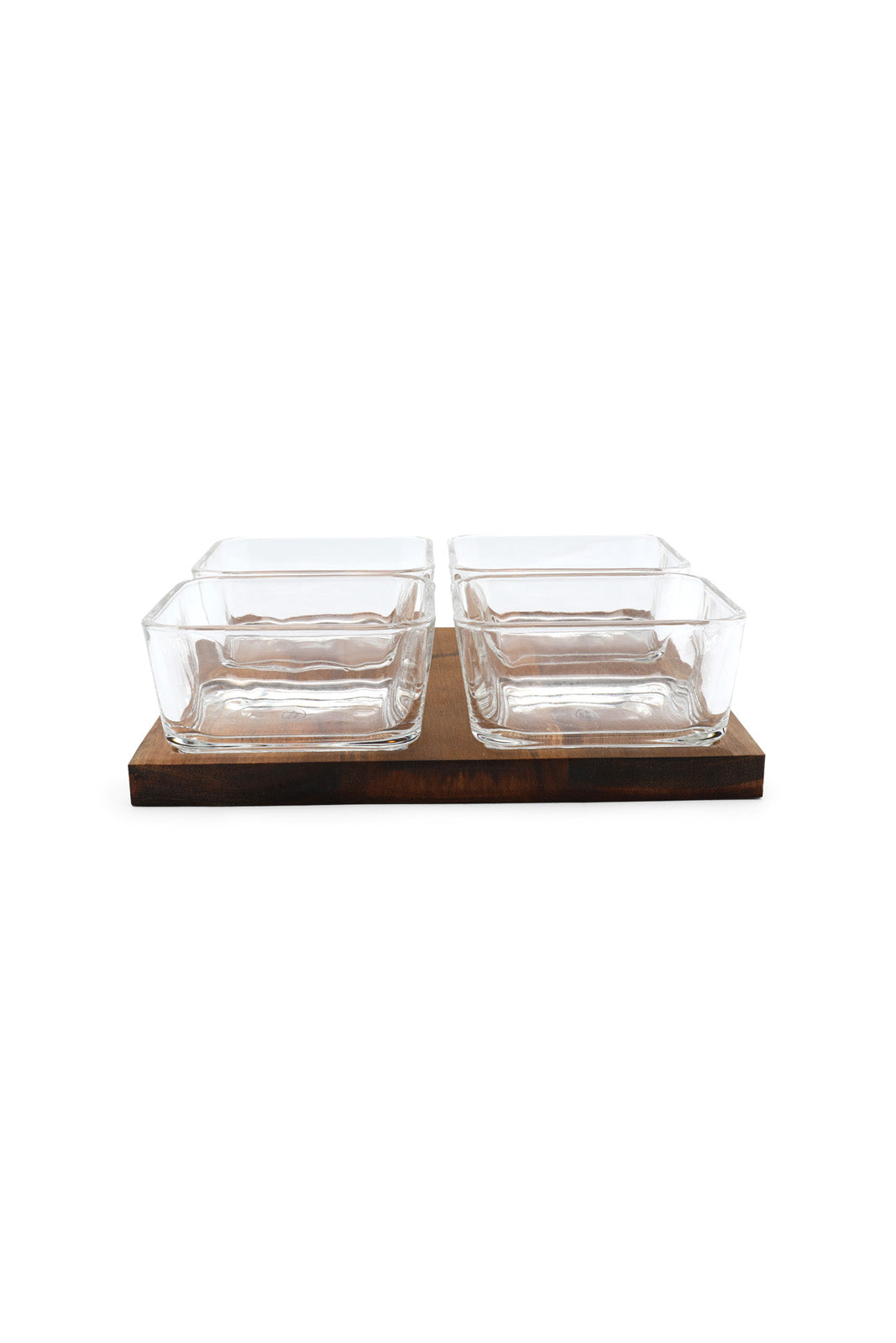 Redtag-Clear-Glass-Square-Bowl-With-Wooden-Tray-(4-Piece)-Category:Bowls,-Colour:White,-Deals:New-In,-Dept:Home,-Filter:Home-Dining,-HMW-DIN-Serveware,-New-In-HMW-DIN,-Non-Sale,-S23A,-Section:Homewares-Home-Dining-