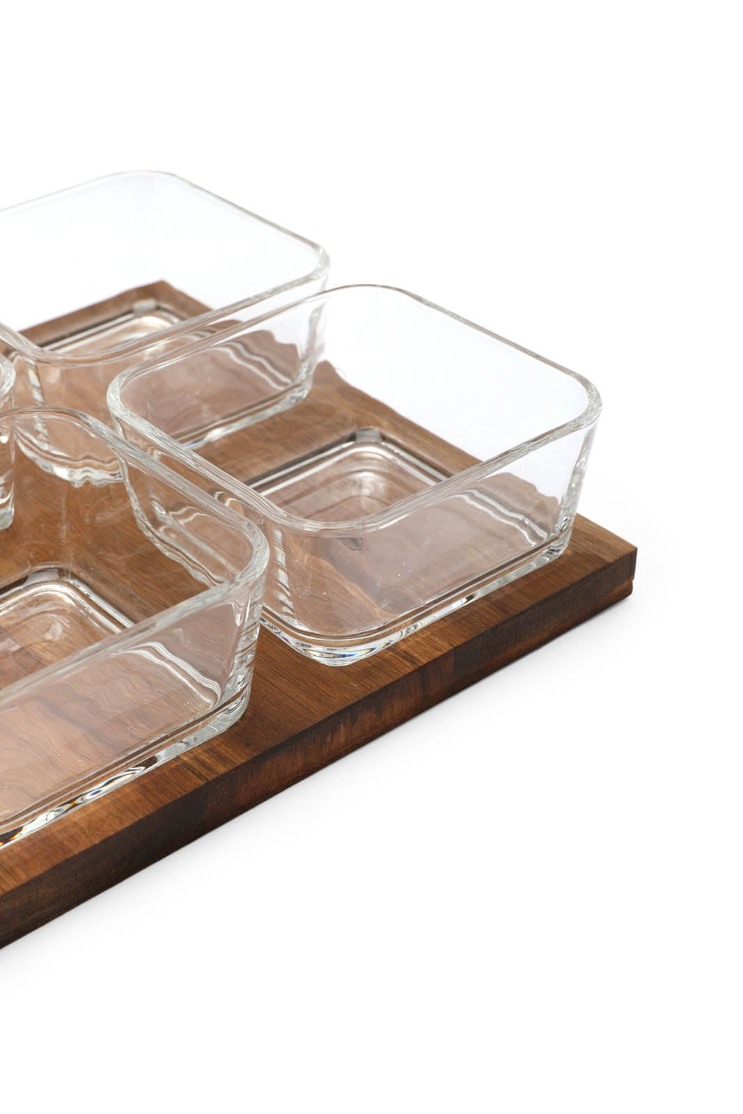 Redtag-Clear-Glass-Square-Bowl-With-Wooden-Tray-(4-Piece)-Category:Bowls,-Colour:White,-Deals:New-In,-Dept:Home,-Filter:Home-Dining,-HMW-DIN-Serveware,-New-In-HMW-DIN,-Non-Sale,-S23A,-Section:Homewares-Home-Dining-