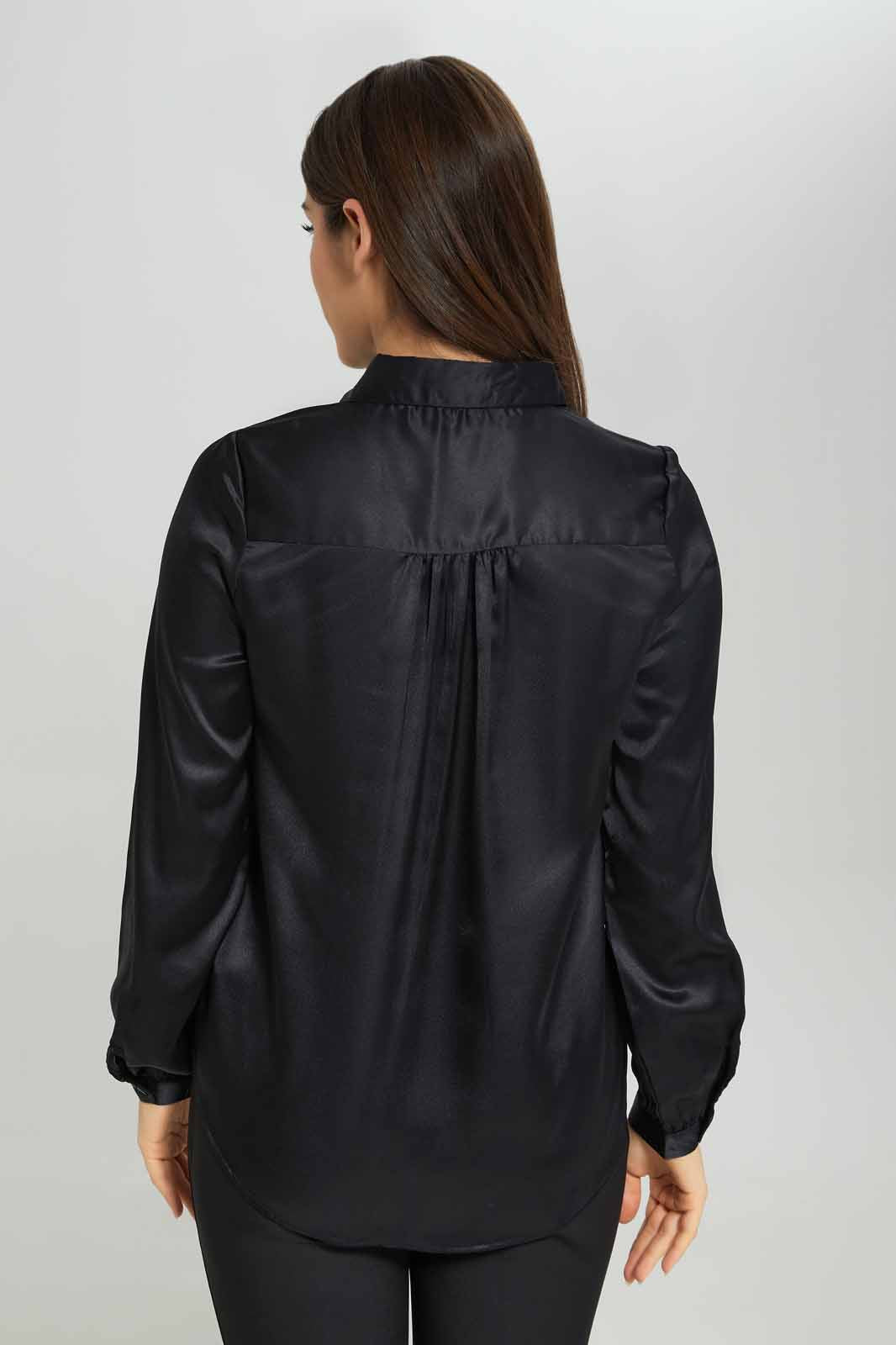 Redtag-Women-Black-Satin-Shirt-Category:Blouses,-Colour:Black,-Deals:New-In,-Dept:Ladieswear,-Filter:Women's-Clothing,-New-In-Women-APL,-Non-Sale,-Section:Women,-W22B,-Women-Blouses-Women's-