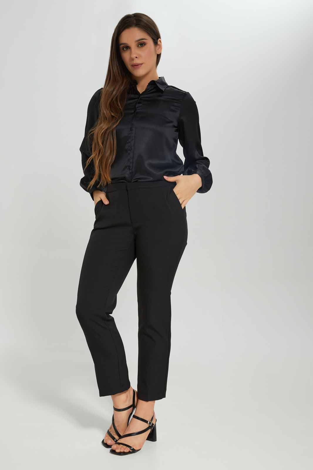 Redtag-Women-Black-Satin-Shirt-Category:Blouses,-Colour:Black,-Deals:New-In,-Dept:Ladieswear,-Filter:Women's-Clothing,-New-In-Women-APL,-Non-Sale,-Section:Women,-W22B,-Women-Blouses-Women's-