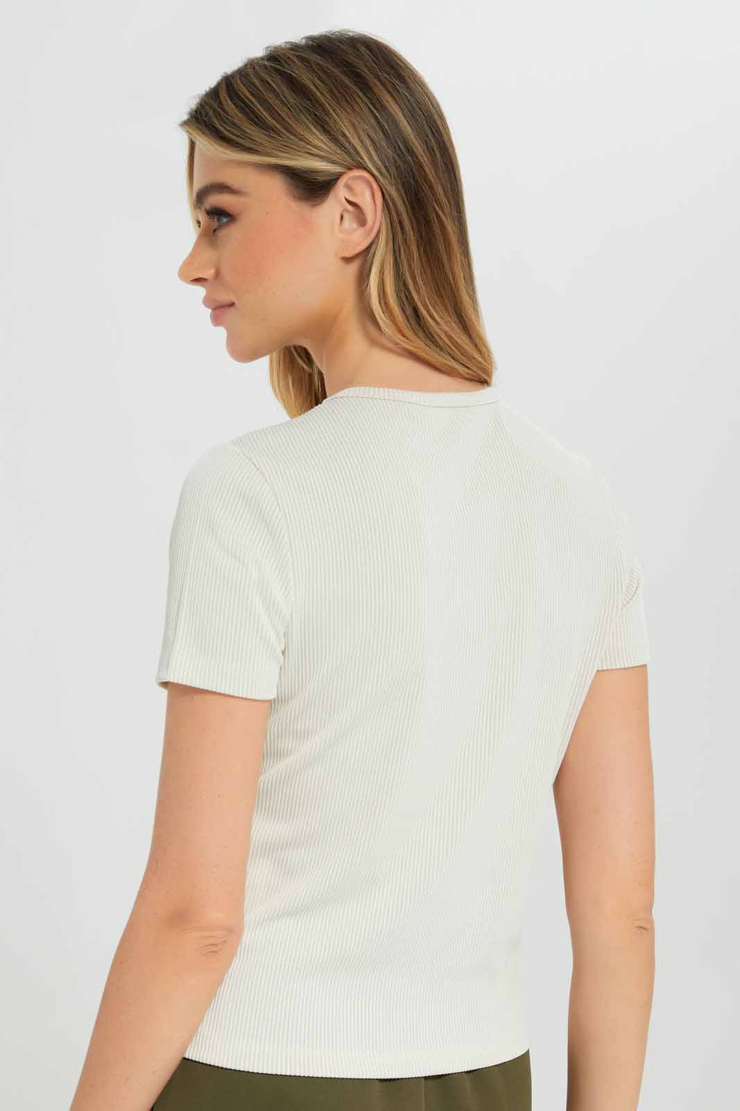 Redtag-Women-Ecru-Short-Sleeve-Rib-Keyhole-Category:Tops,-Colour:Ecru,-Deals:New-In,-Filter:Women's-Clothing,-New-In-Women-APL,-Non-Sale,-Section:Women,-W22B,-Women-Tops-Women's-