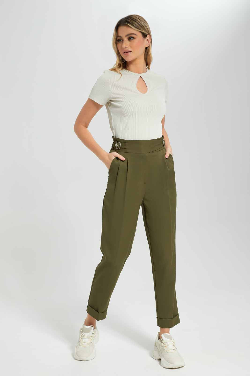 Redtag-Women-Ecru-Short-Sleeve-Rib-Keyhole-Category:Tops,-Colour:Ecru,-Deals:New-In,-Filter:Women's-Clothing,-New-In-Women-APL,-Non-Sale,-Section:Women,-W22B,-Women-Tops-Women's-