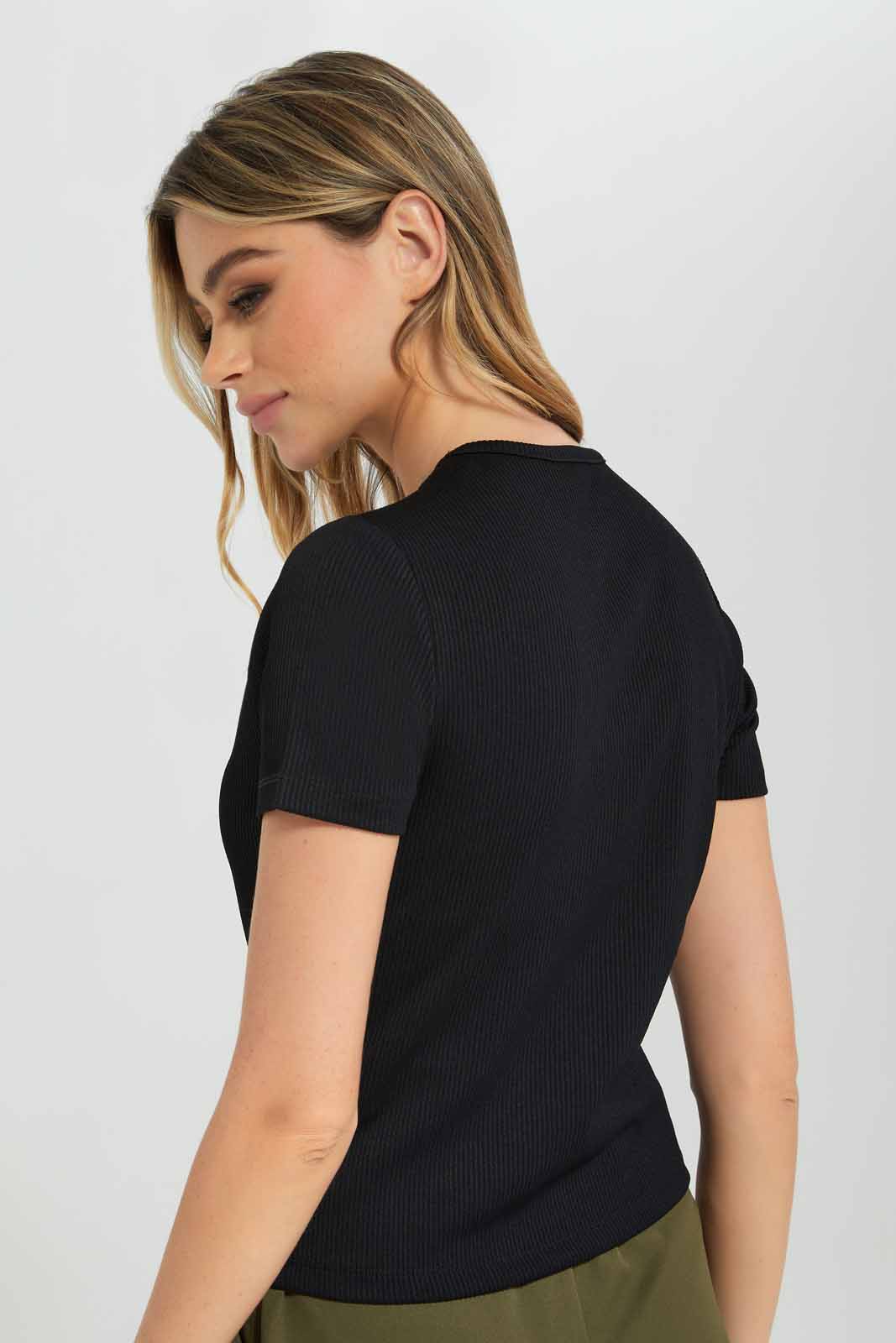 Redtag-Women-Black-Short-Sleeve-Rib-Keyhole-Category:Tops,-Colour:Black,-Deals:New-In,-Filter:Women's-Clothing,-New-In-Women-APL,-Non-Sale,-Section:Women,-W22B,-Women-Tops-Women's-