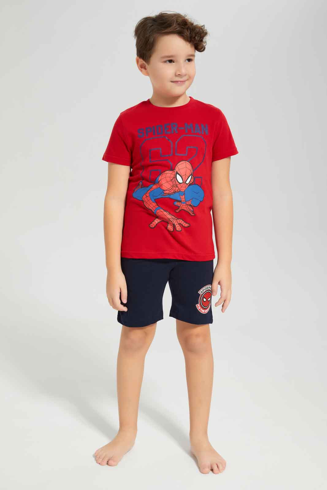 Redtag-Boys-Red-Spiderman-T-Shirt-And-Short-Pyjama-Set-BOY-Pyjama-Sets,-Category:Pyjama-Sets,-CHR,-Colour:Red,-Deals:New-In,-Dept:Boys,-Filter:Boys-(2-to-8-Yrs),-New-In-BOY-APL,-Non-Sale,-Section:Boys-(0-to-14Yrs),-W22B-Boys-2 to 8 Years
