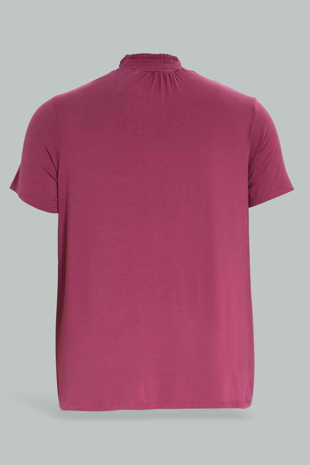 Redtag-Women-Dark-Pink-Smocked-Neck-Jersey-Top-Category:Tops,-Colour:Crimson,-Deals:New-In,-Filter:Plus-Size,-LDP-Tops,-New-In-LDP-APL,-Non-Sale,-Section:Women,-W22B-Women's-