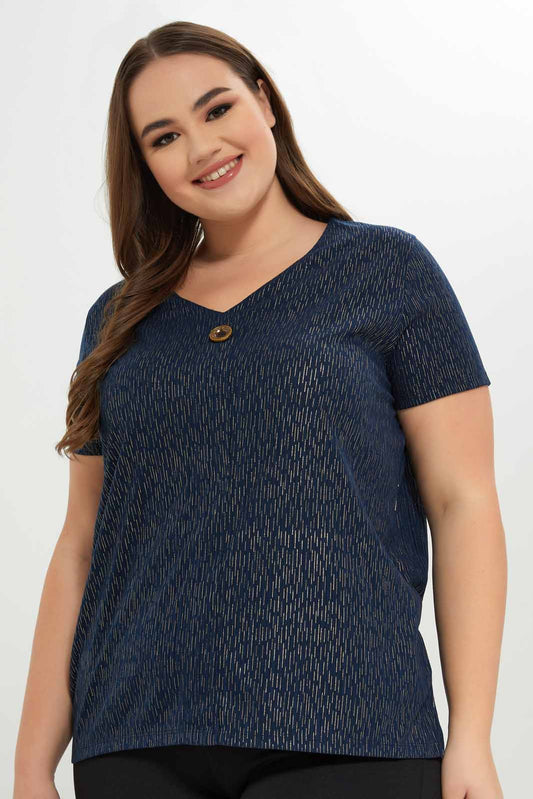 Redtag-Women-Navy-With-Gold-Foil-Printed-Top-Category:Tops,-Colour:Navy,-Deals:New-In,-Dept:Ladieswear,-Filter:Plus-Size,-LDP-Tops,-New-In-LDP-APL,-Non-Sale,-Section:Women,-W22B-Women's-
