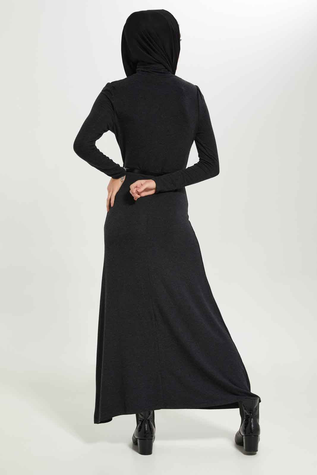 Redtag-Women-Ribbed-Knitted-Flared-Hem-Dress-With-Belt-Category:Dresses,-Colour:Charcoal,-Deals:New-In,-Dept:Ladieswear,-Filter:Women's-Clothing,-LMC,-Modest,-New-In-Women-APL,-Non-Sale,-Section:Women,-W22B,-Women-Dresses--