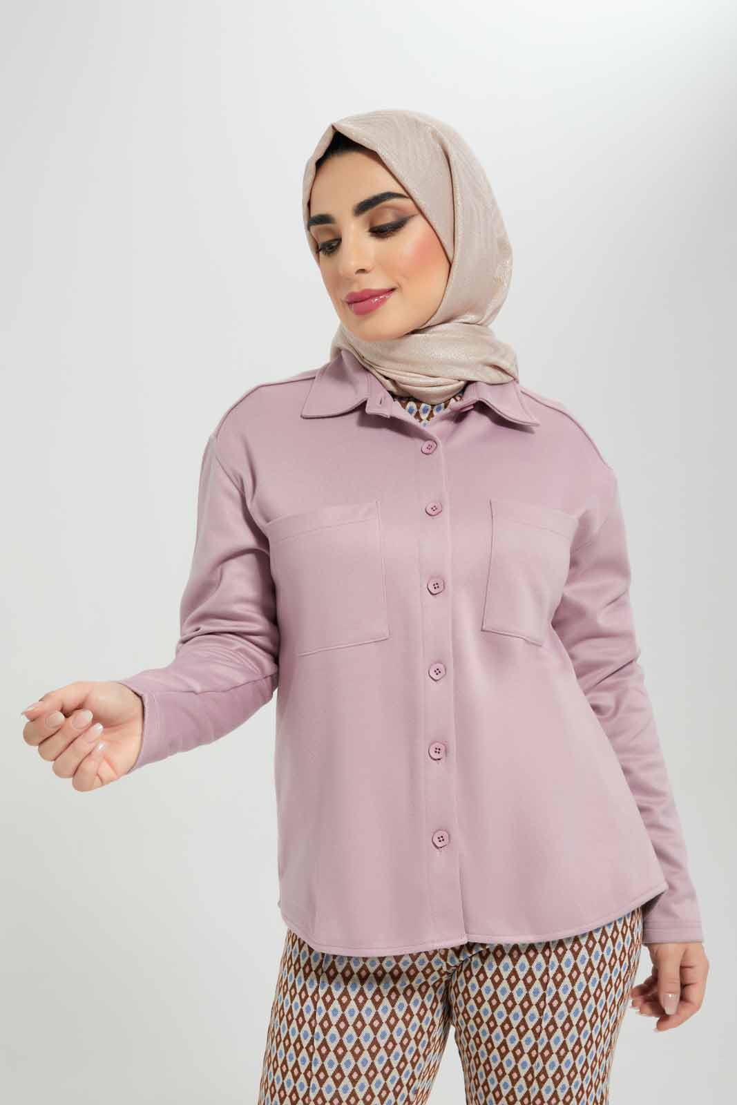 Redtag-Women-Beige-Collared-Chest-Pockets-Button-Front-Knitted-Shirt-Category:Blouses,-Colour:Beige,-Deals:New-In,-Filter:Women's-Clothing,-LMC,-Modest,-New-In-Women-APL,-Non-Sale,-Section:Women,-W22B,-Women-Blouses--