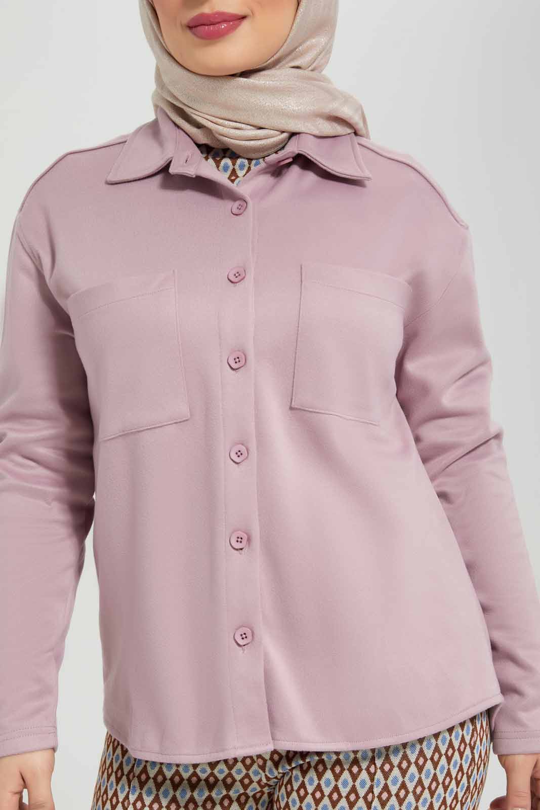 Redtag-Women-Beige-Collared-Chest-Pockets-Button-Front-Knitted-Shirt-Category:Blouses,-Colour:Beige,-Deals:New-In,-Filter:Women's-Clothing,-LMC,-Modest,-New-In-Women-APL,-Non-Sale,-Section:Women,-W22B,-Women-Blouses--