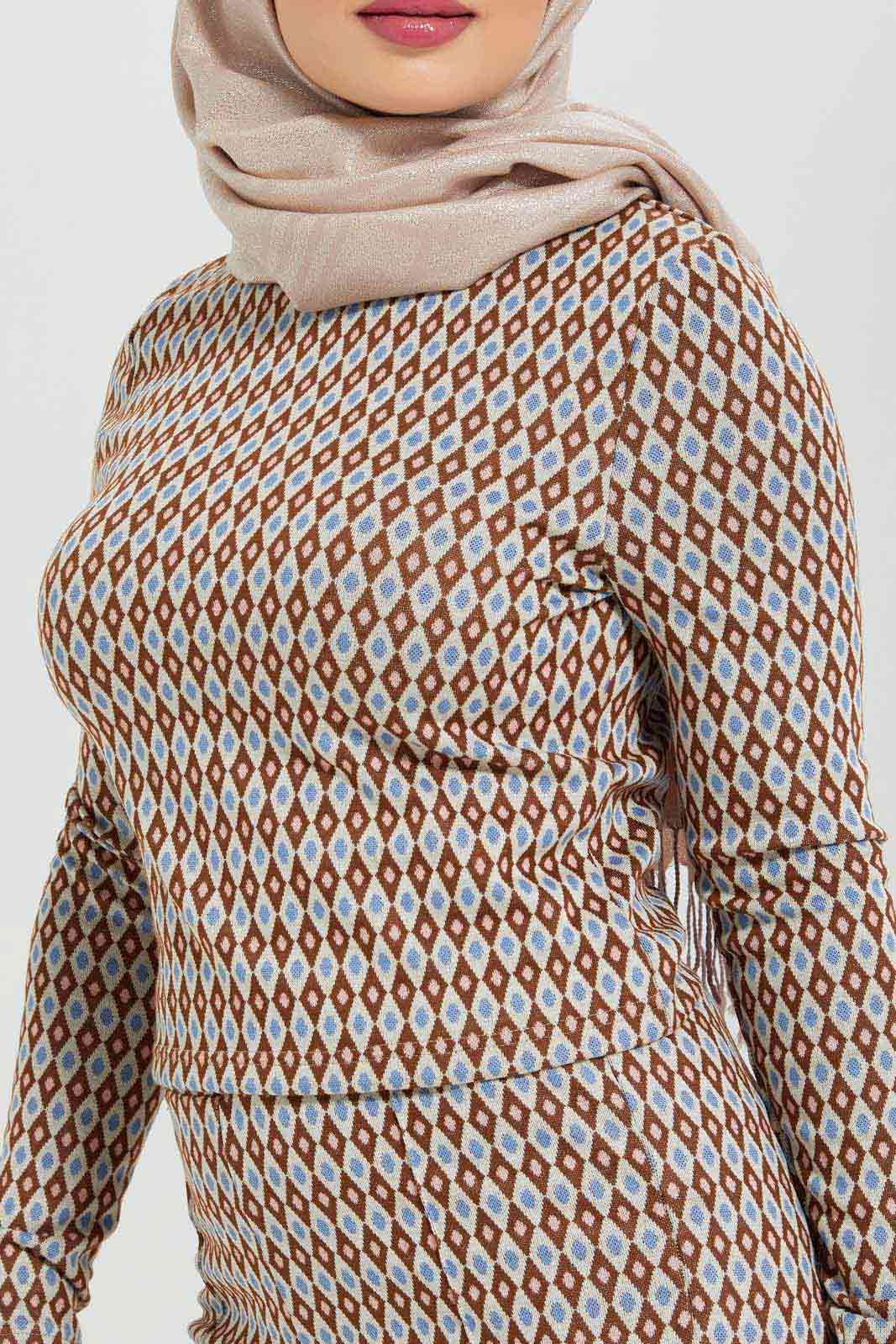 Women Beige Geometric Jacquard Knitted Top