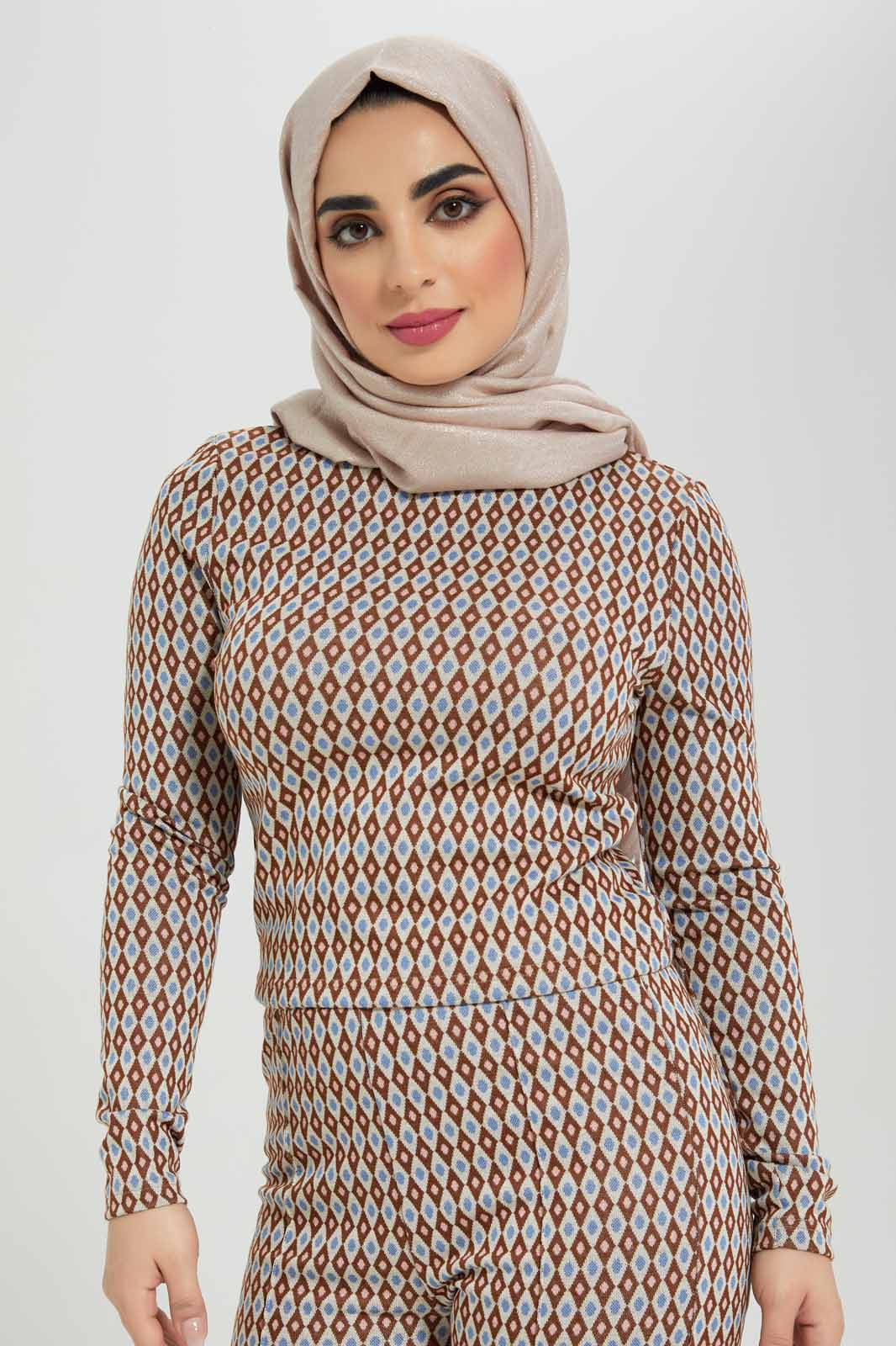 Women Beige Geometric Jacquard Knitted Top
