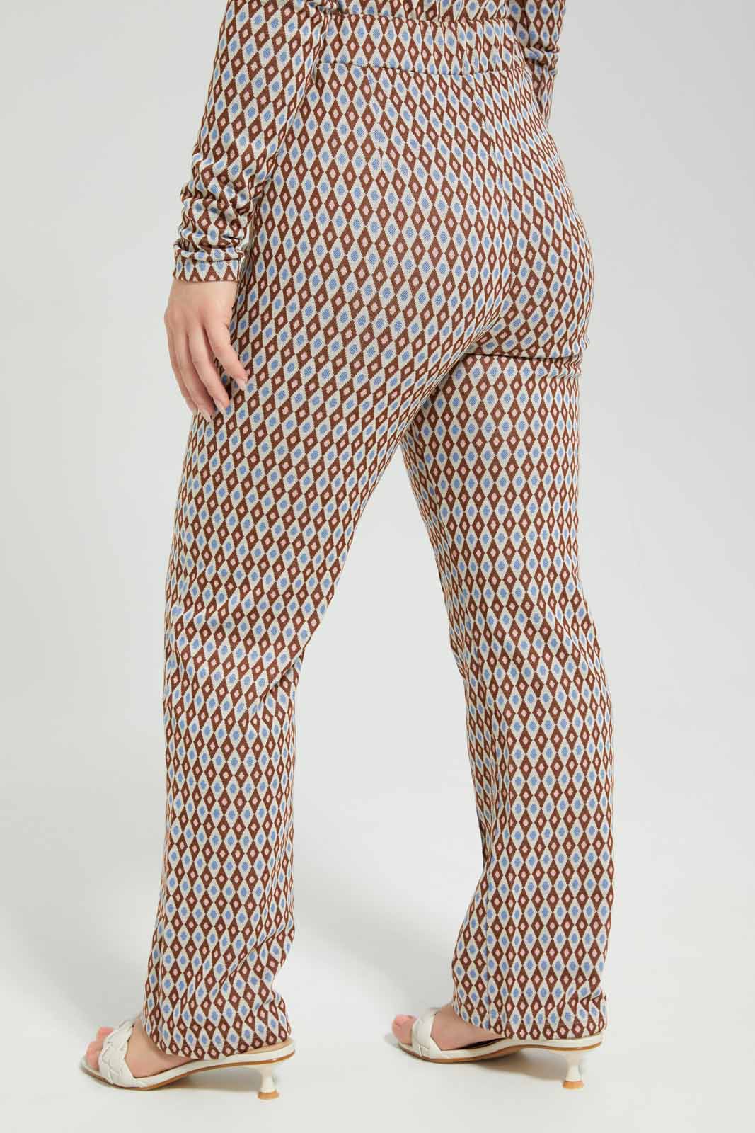 Women Beige Geometric Jacquard Knitted Trouser