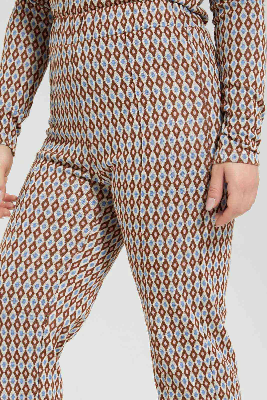 Women Beige Geometric Jacquard Knitted Trouser