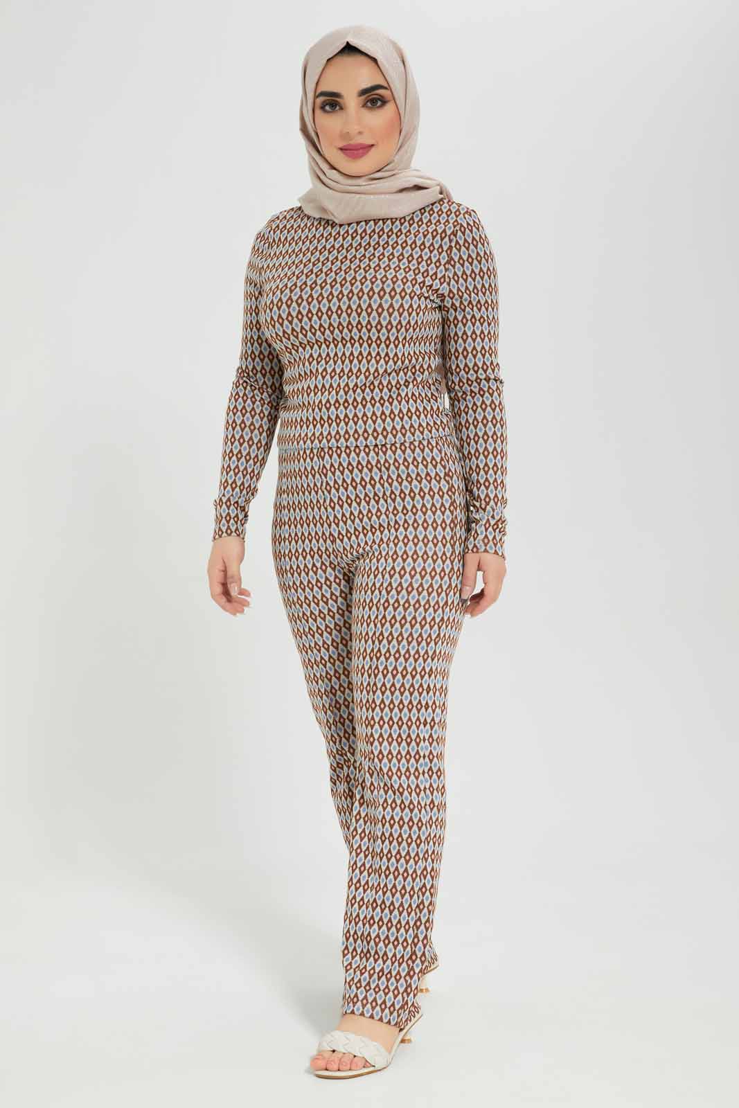 Women Beige Geometric Jacquard Knitted Trouser
