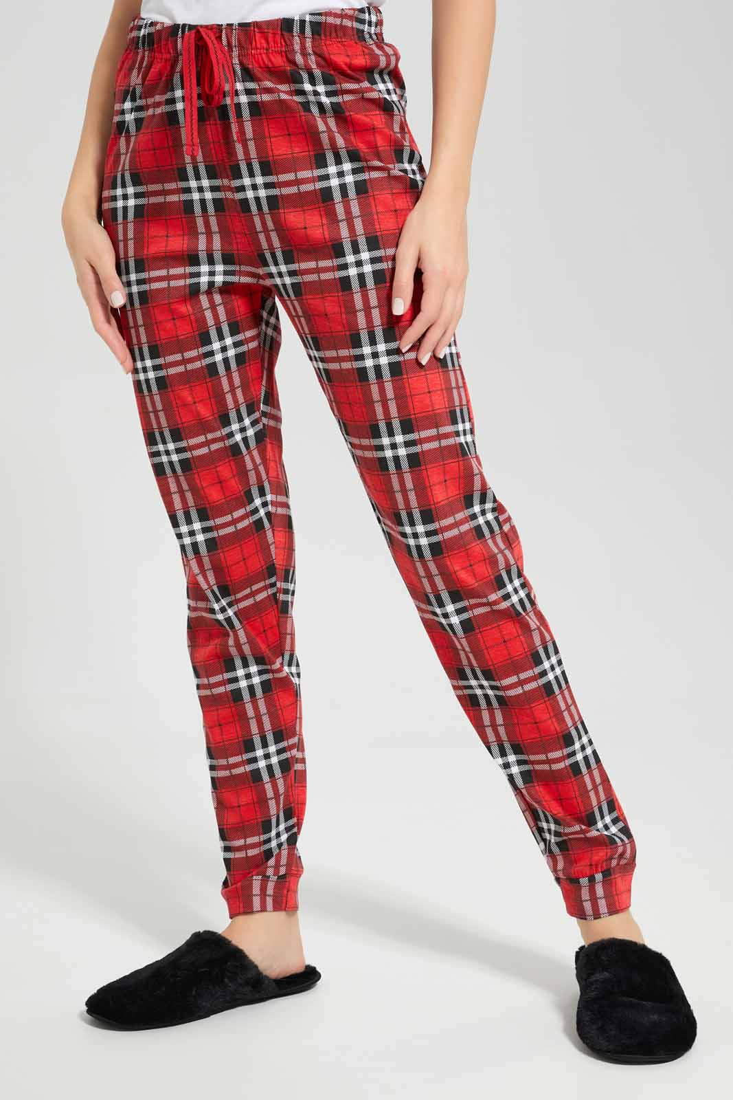 Redtag-Women-Red-Color-Check-Pyjama-Botton-Category:Pyjama-Bottoms,-Colour:Red,-Deals:New-In,-Filter:Women's-Clothing,-New-In-Women-APL,-Non-Sale,-Section:Women,-TBL,-W22B,-Women-Pyjama-Bottoms--