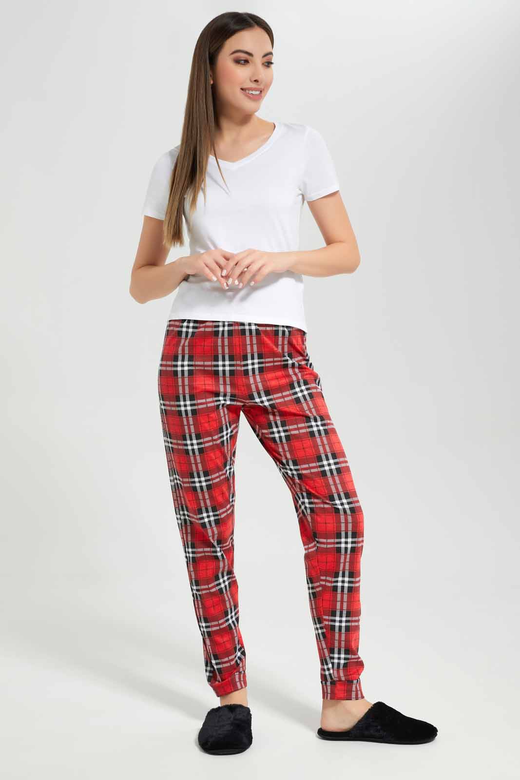 Redtag-Women-Red-Color-Check-Pyjama-Botton-Category:Pyjama-Bottoms,-Colour:Red,-Deals:New-In,-Filter:Women's-Clothing,-New-In-Women-APL,-Non-Sale,-Section:Women,-TBL,-W22B,-Women-Pyjama-Bottoms--