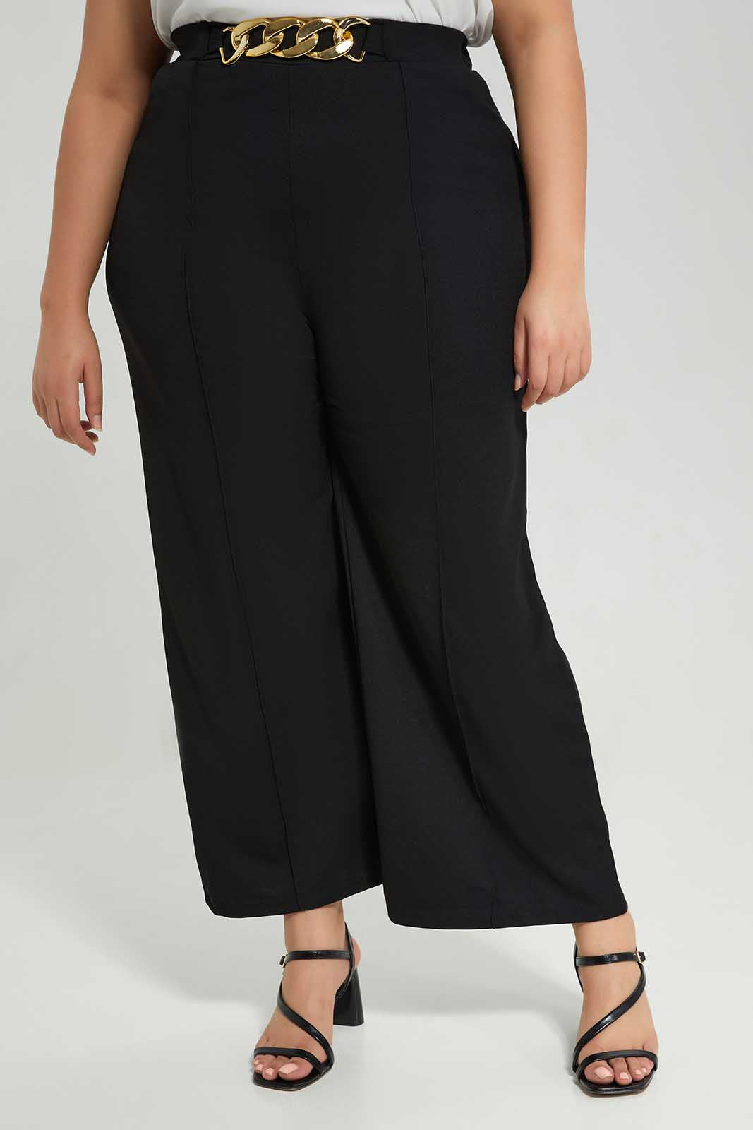 Redtag-Women-Black-Chain-Detail-Wide-Leg-Trouser-Category:Trousers,-Colour:Black,-Deals:New-In,-Filter:Plus-Size,-LDP-Trousers,-New-In-LDP-APL,-Non-Sale,-Section:Women,-W22B-Women's-