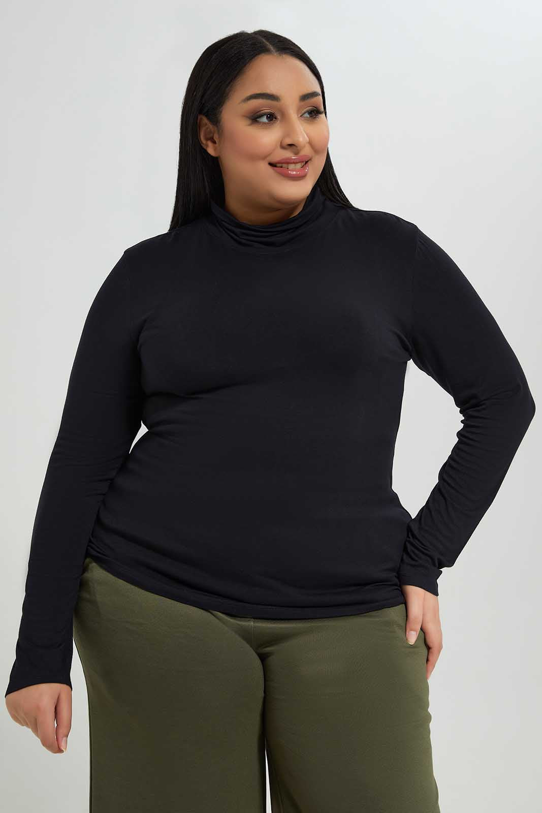Plus Size Women Black High-Neck Top