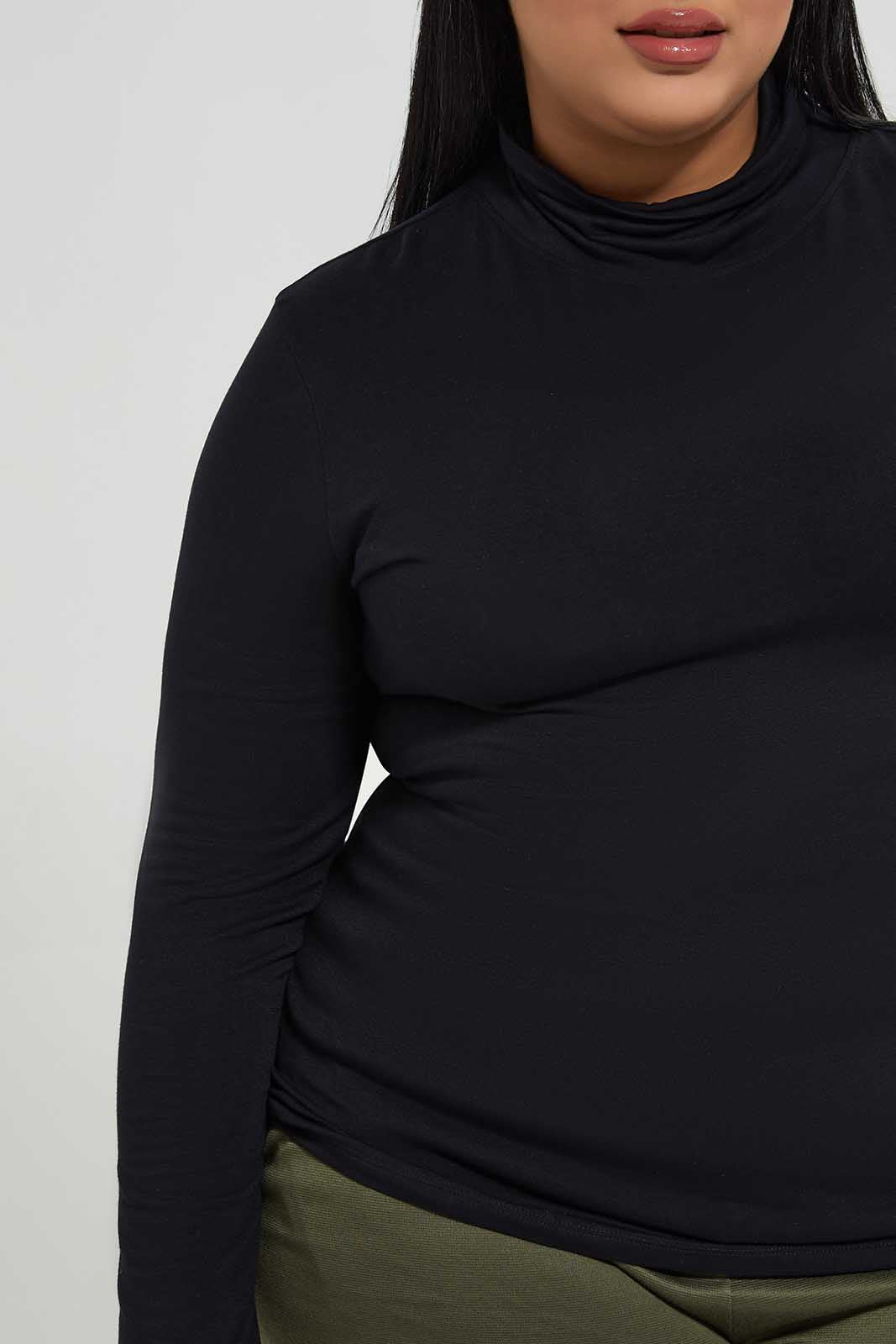 Plus Size Women Black High-Neck Top