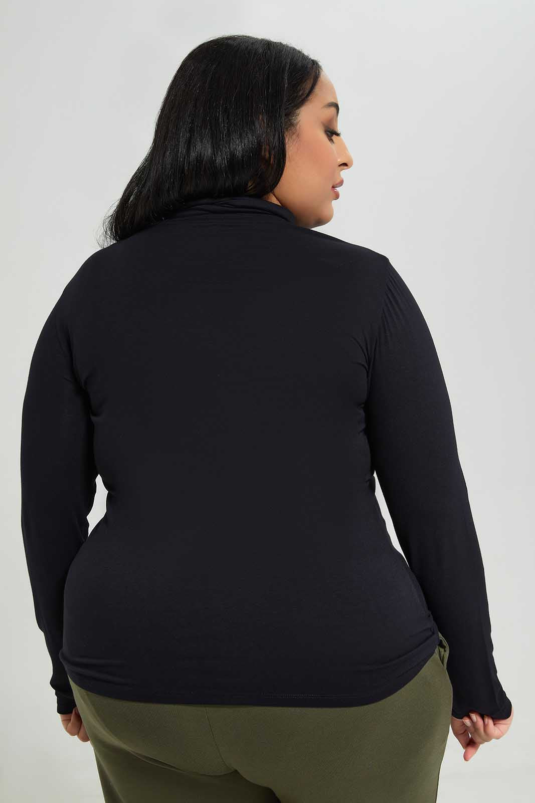 Plus Size Women Black High-Neck Top
