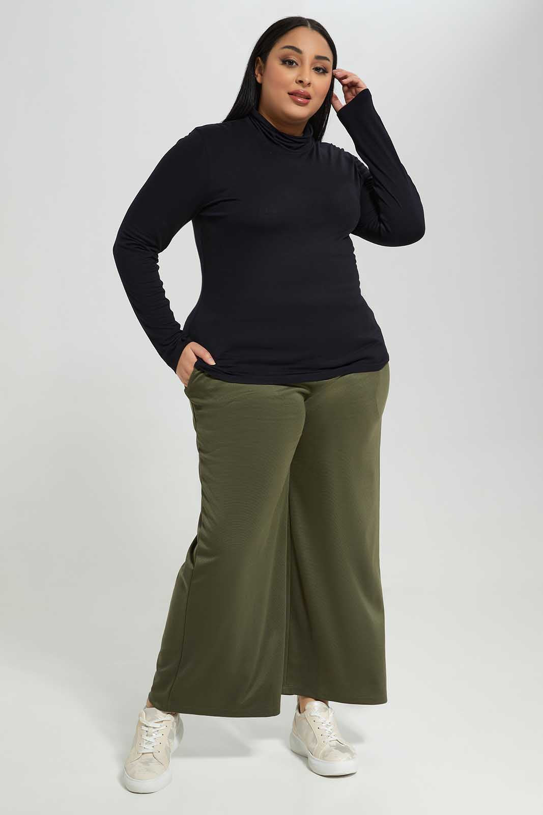 Plus Size Women Black High-Neck Top