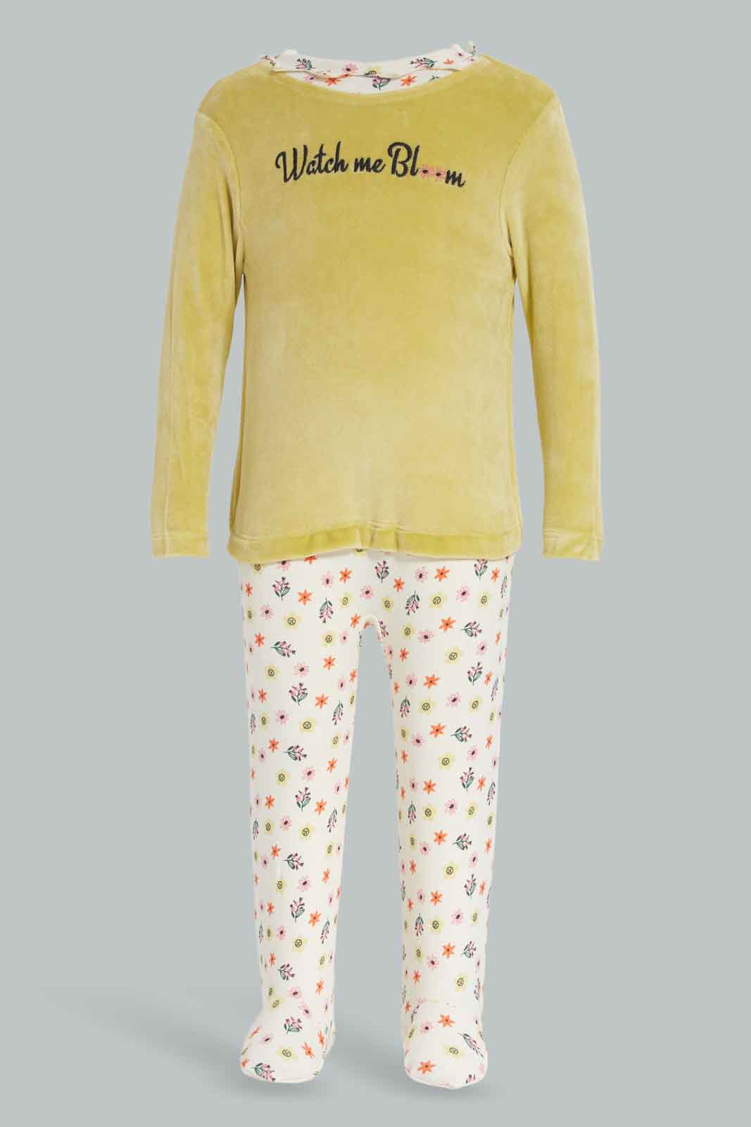 Redtag-Green-Mock-2Pc-Velour-Floral-Sleepsuit-Sage-Category:Sleepsuits,-Colour:Apricot,-Deals:New-In,-Filter:Baby-(0-to-12-Mths),-NBF-Sleepsuits,-New-In-NBF-APL,-Non-Sale,-Section:Boys-(0-to-14Yrs),-W22B-Baby-0 to 12 Months