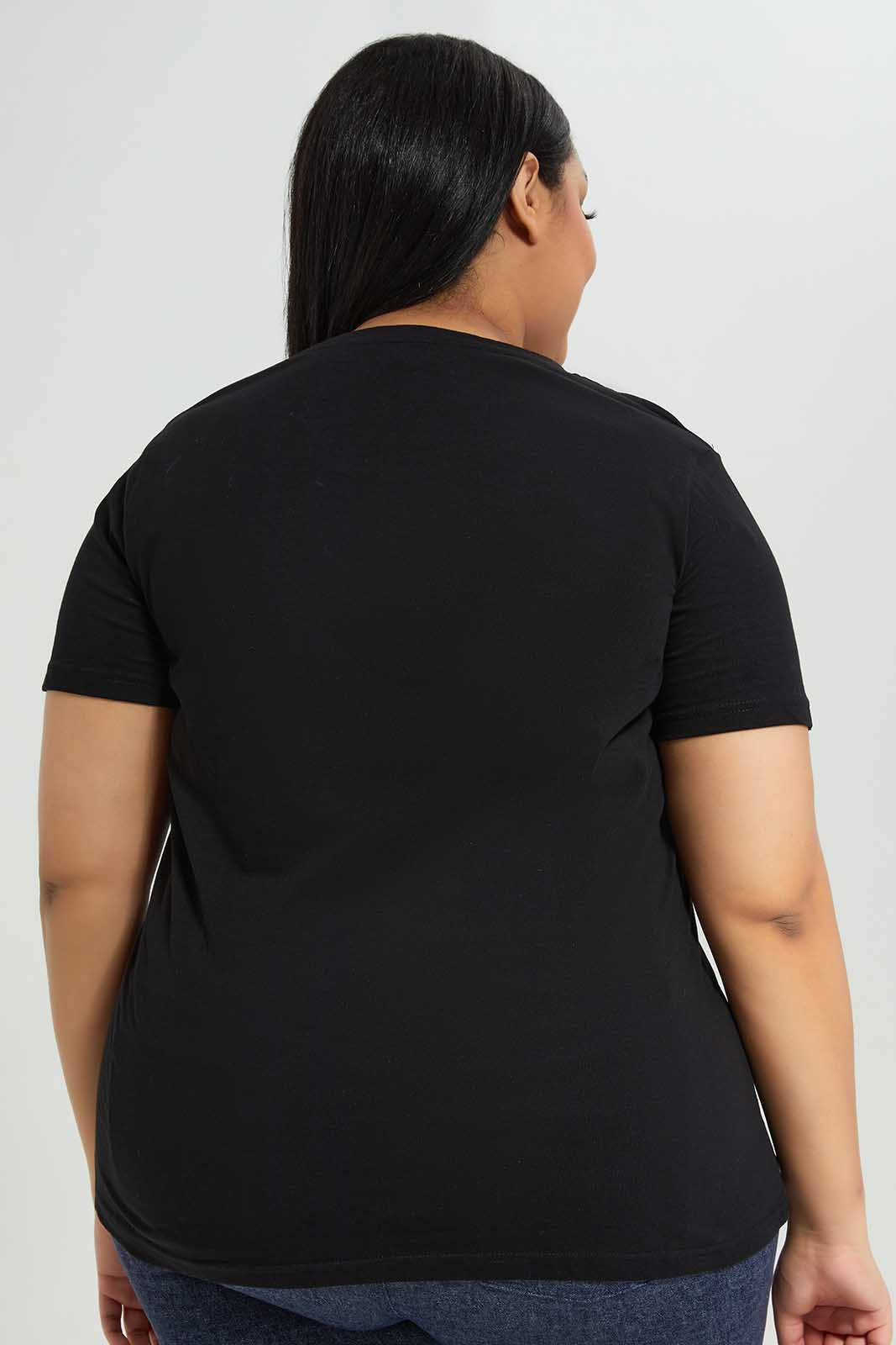 Redtag-Women-Black-Crew-Neck-Graphic-T-Shirt-Category:T-Shirts,-Colour:Black,-Deals:New-In,-Filter:Plus-Size,-LDP-T-Shirts,-New-In-LDP-APL,-Non-Sale,-Section:Women,-TBL,-W22B-Women's-