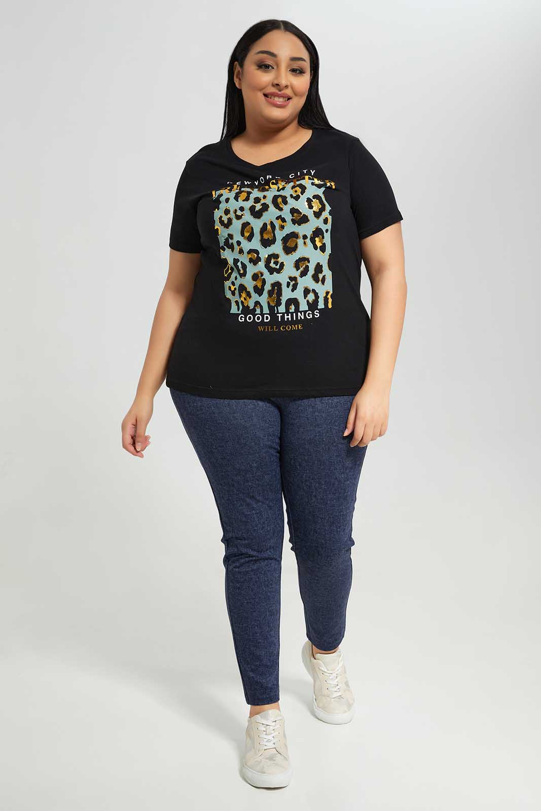 Redtag-Women-Black-Crew-Neck-Graphic-T-Shirt-Category:T-Shirts,-Colour:Black,-Deals:New-In,-Filter:Plus-Size,-LDP-T-Shirts,-New-In-LDP-APL,-Non-Sale,-Section:Women,-TBL,-W22B-Women's-